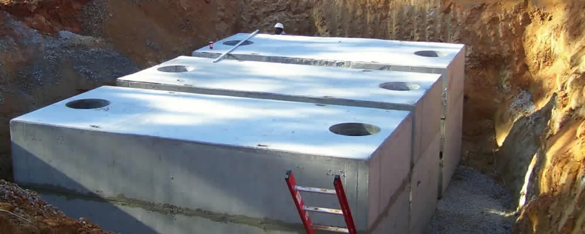 Septic tank installation site with a newly placed concrete tank in San Antonio, TX